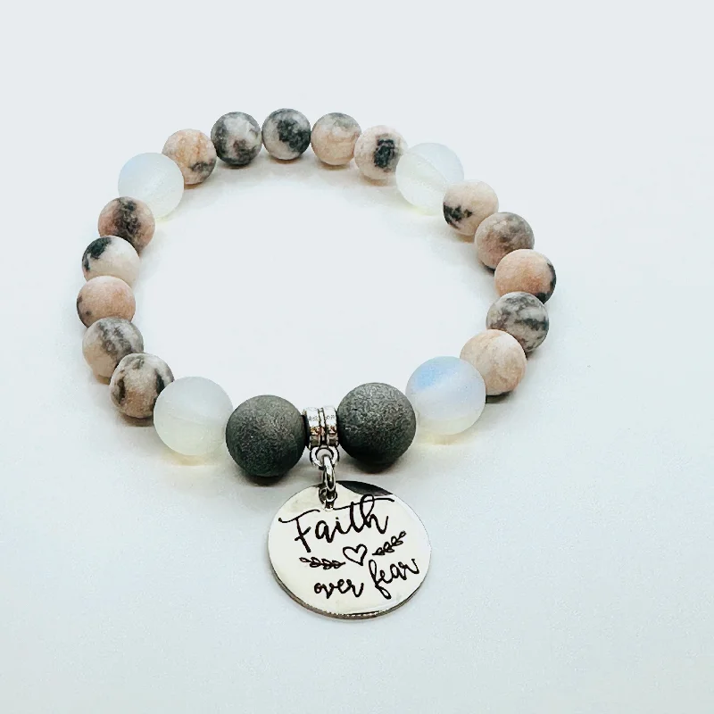 Beaded cluster bracelets-Faith Over Fear Classic Charm Bracelet Druzy