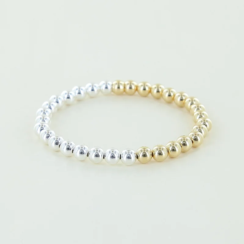 Thin wire bangles-6mm Half Sterling Silver, Half 14k Yellow Gold Fill Beaded Stacking Bracelet