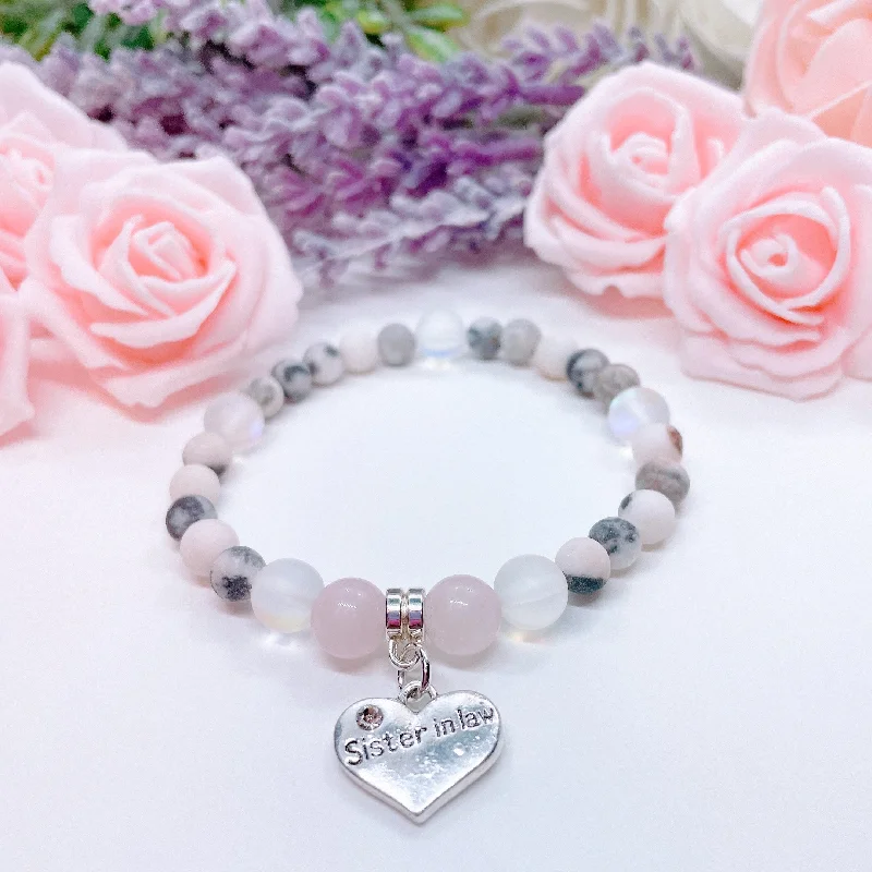 Sleek design bangles-Sister-In-Law Heart Companion Charm Bracelet Rose Quartz